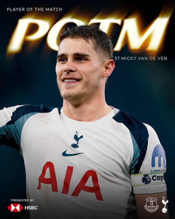 攻防俱佳！热刺官方：范德芬当选为3-0埃弗顿队内最佳球员